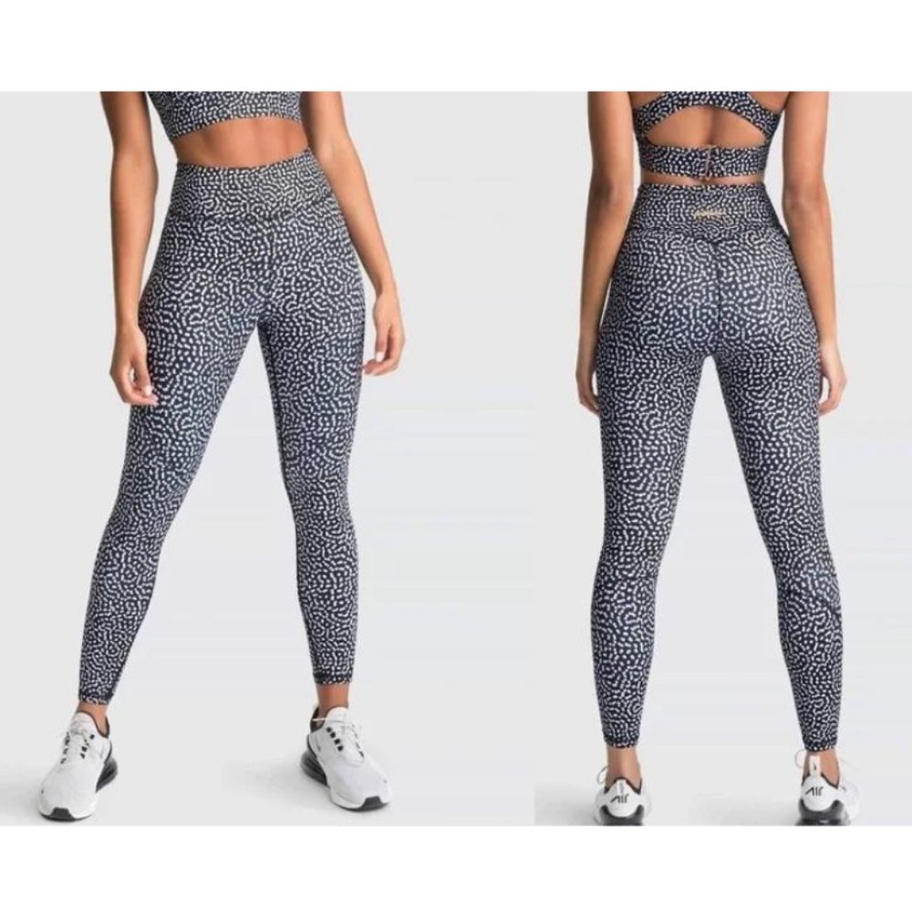 DOYOUEVEN Excel Leggings Womens Small Black White Speckle Workout Gym